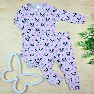 Conjunto Bebê Pagão Suede Canelado-Rosa Panda