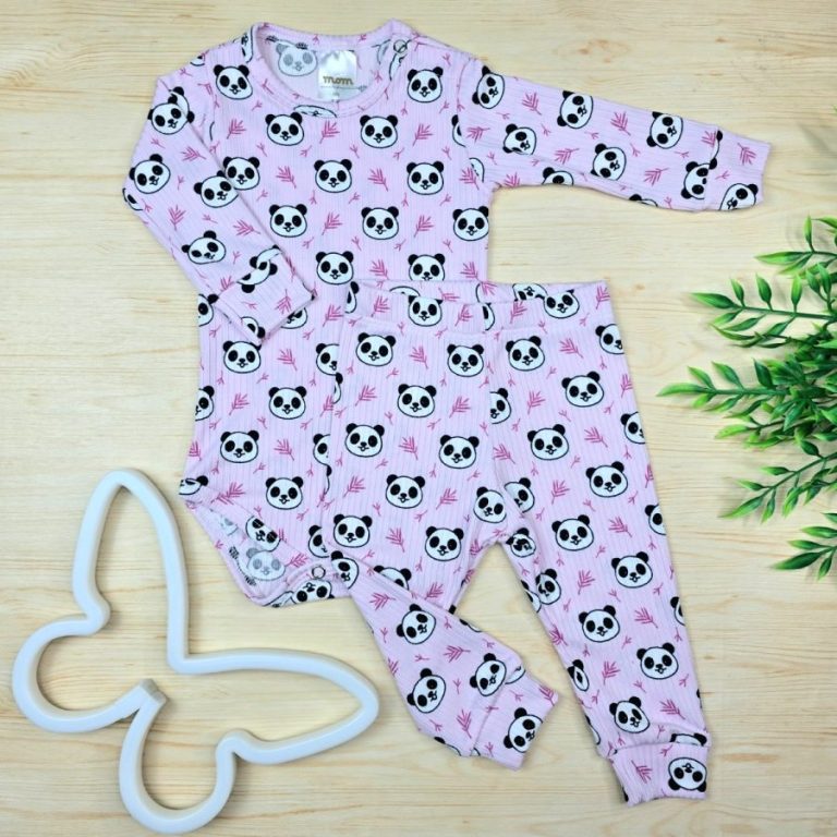 Conjunto Bebê Pagão Suede Canelado-Rosa Panda