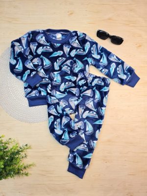 Conjunto Fleece Blusa e Calça Azul – Barquinhos