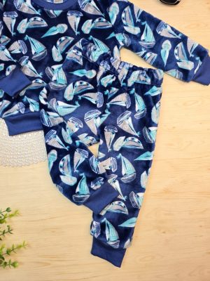Conjunto Fleece Blusa e Calça Azul – Barquinhos